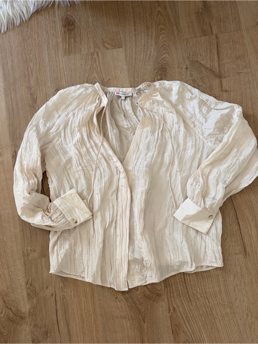 Vince Crinkled Silk Blouse in Light Cream